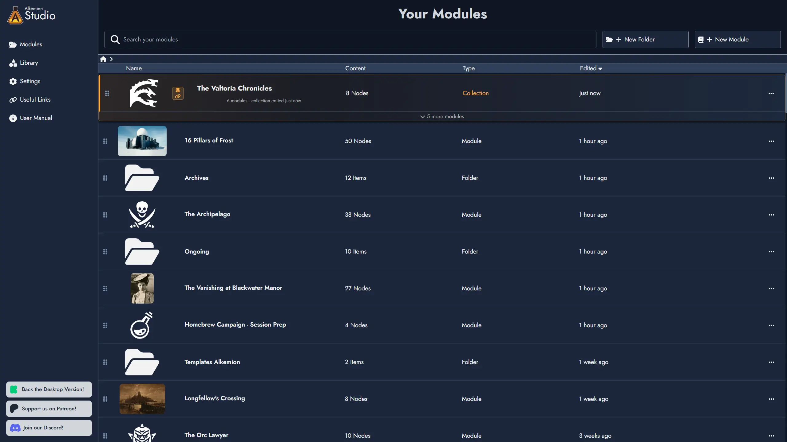 Screenshot of a collapsed Module Collection in the Lobby