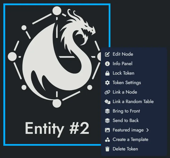 Screenshot of a node token's context menu